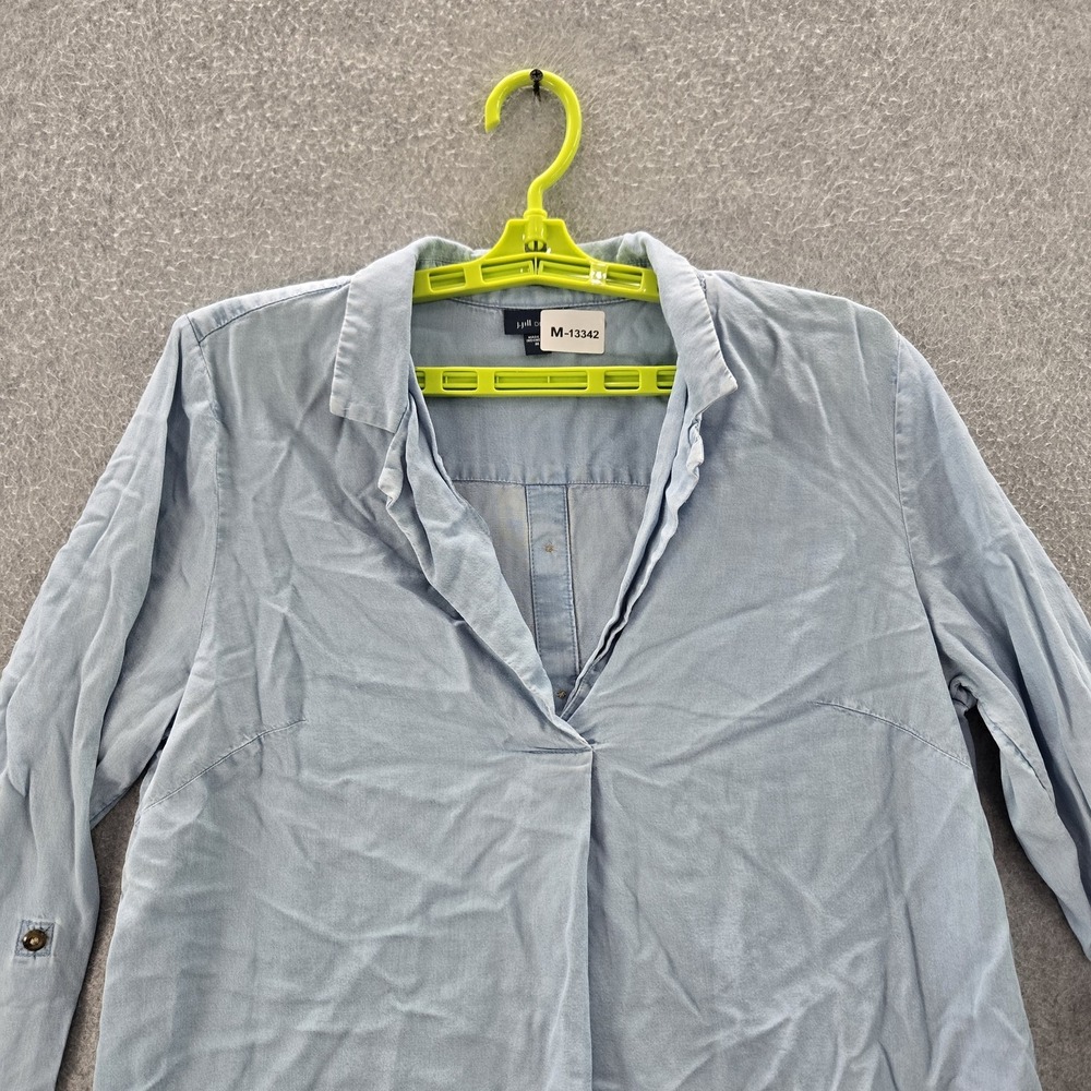 J. Jill Women Button Up Shirt M Blue Denim Collared Front Pullover - Picture 4 of 9